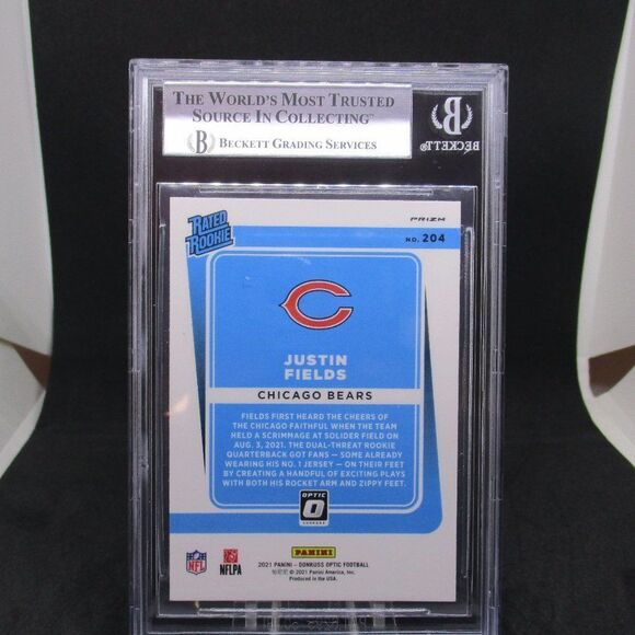 2021 Donruss Optic Justin Fields Purple Shock Prizm RR RC #204 SP BGS 9